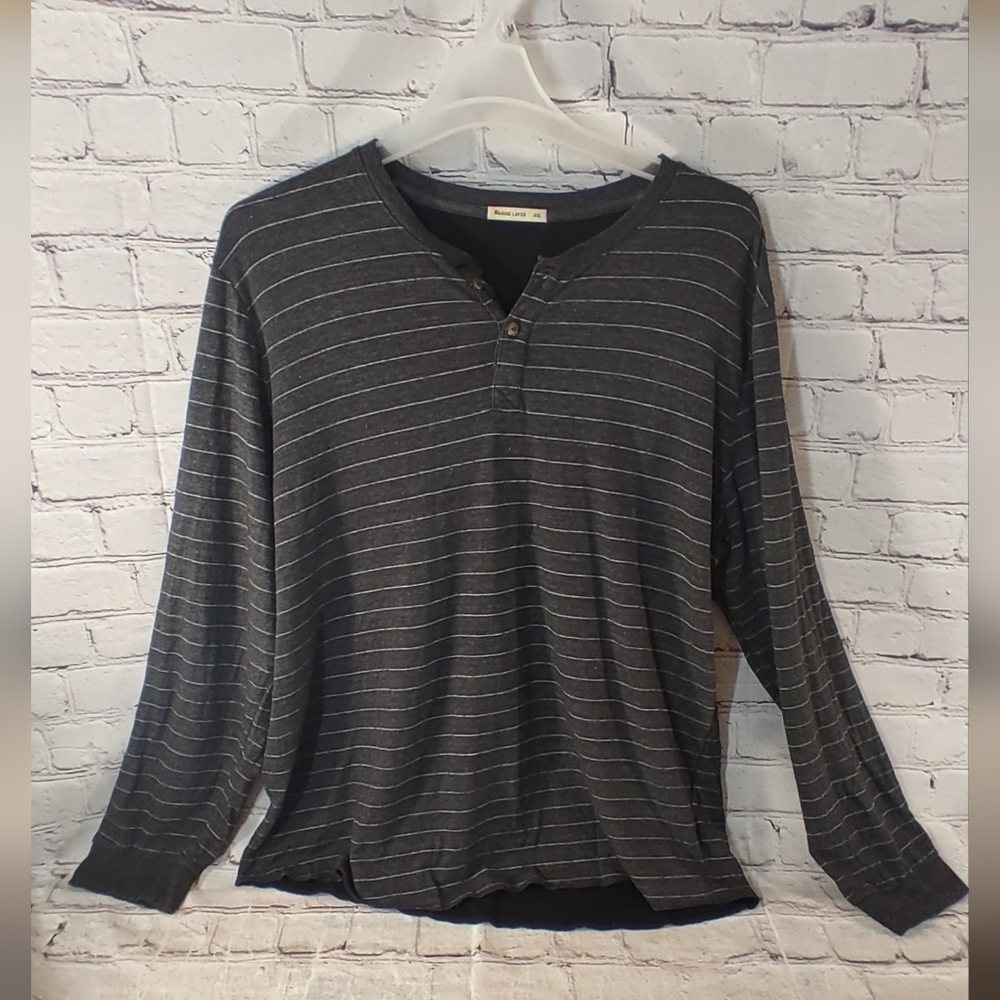 Marine Layer XXL Double Knit Henley Long Sleeve Shirt Striped Cotton
